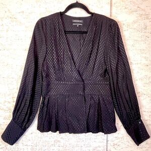 SOMETHING NAVY Classic Black Dot Wrap Peplum Medium Office Modern Special Night